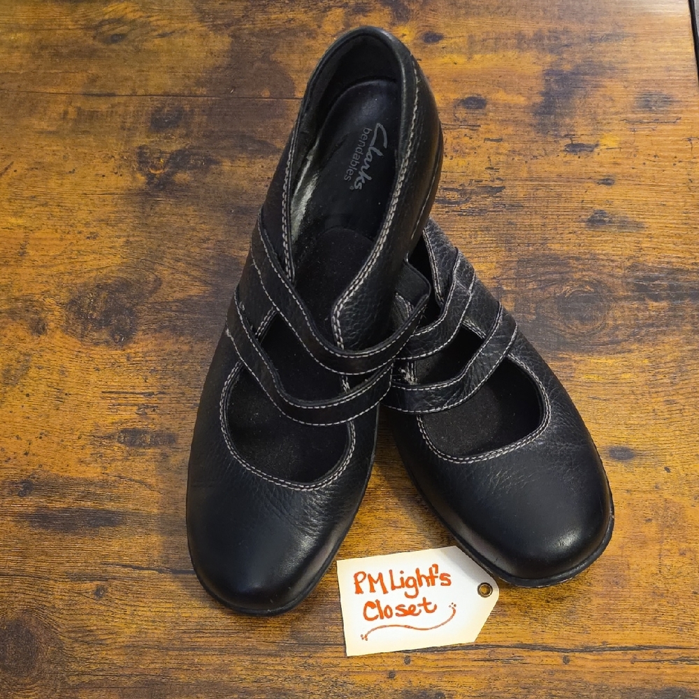 Clarks Bendables Black Leather Flats 8.5M Mary Jane